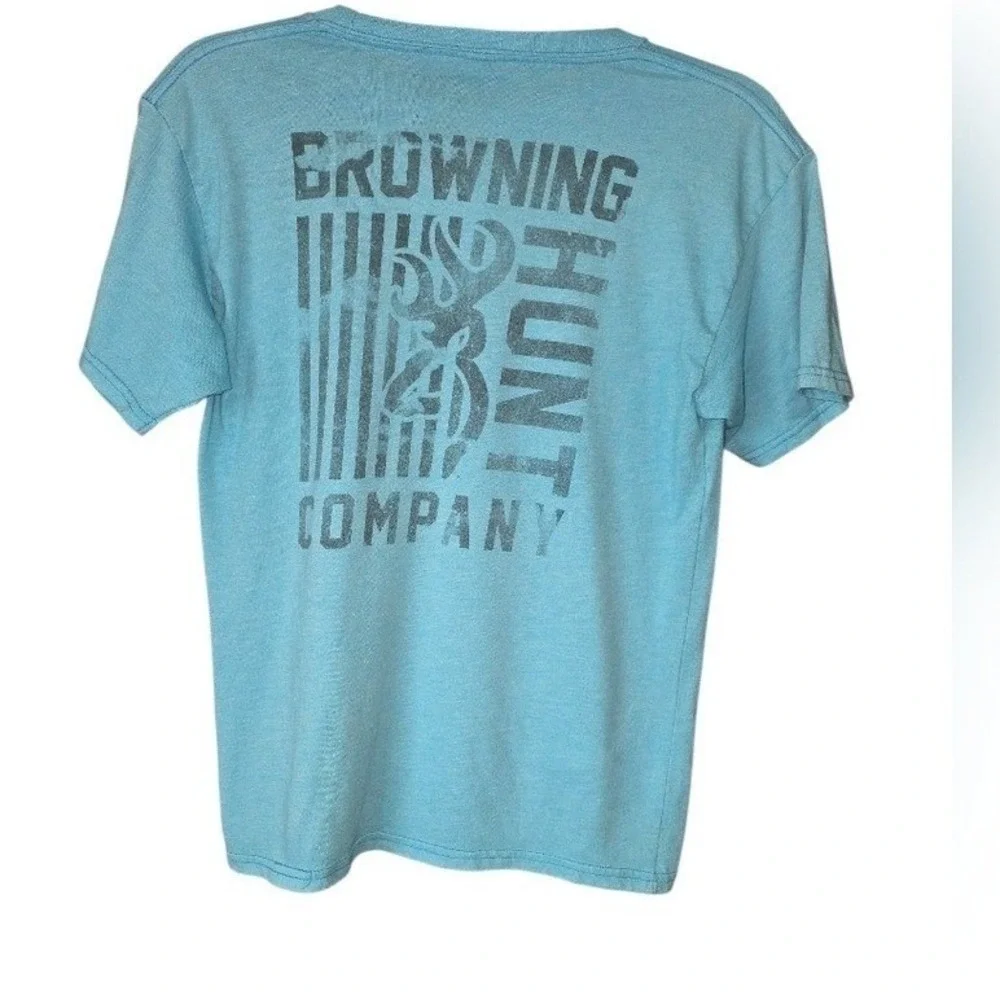 Browning Youth Sky Blue‎ Short Sleeve Tee Buck Logo Size Large Polyester/Cotton